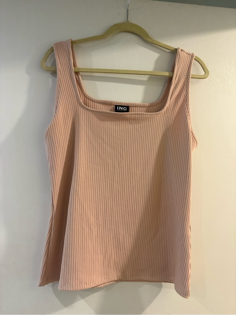 XL INC International Concepts Beig Ribbed Square-Neck Tank Top